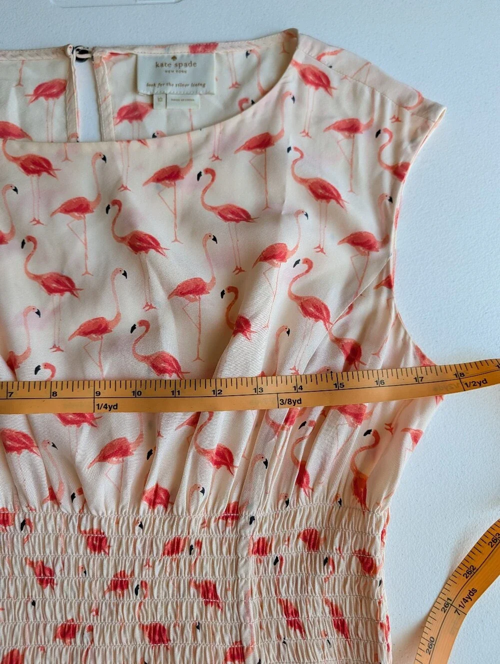 Kate Spade Sleeveless Flamingo Blair Dress 10 Pink Pockets Ruched Waste Summer